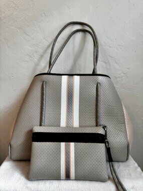 Haute Shore Neoprene Tote Bag Large Scuba Shoulder Bag w Wristlet Travel Gym